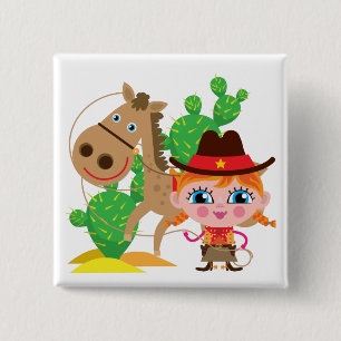 Badge Carré 5 Cm Cowgirl et Horse