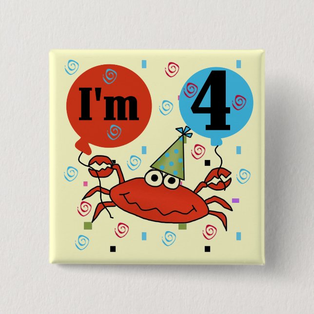 Badge Carré 5 Cm Crabe 4e anniversaire Tshirts et cadeaux (Devant)