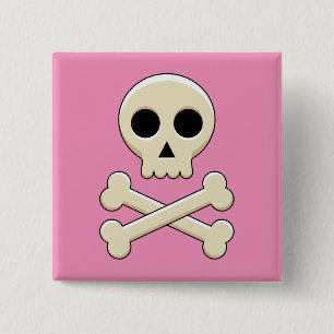 Badge Carré 5 Cm Crâne avec des os