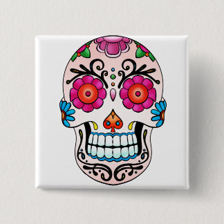 Badge Carré 5 Cm Crâne de sucre - jour des morts, tatouage, Mexique