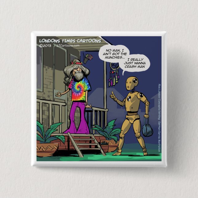 Badge Carré 5 Cm Crash Test Hippie Funny (Devant)