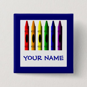 Badge Carré 5 Cm Crayons Cute Blue Name Crayon Button Modèle