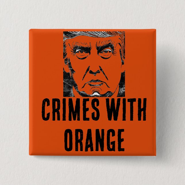 BADGE CARRÉ 5 CM CRIMES AVEC BOUTON ORANGE (Devant)