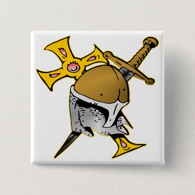 Badge Carré 5 Cm Croiseur Casque Croix & épée (Devant)