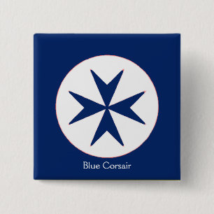 Badge Carré 5 Cm Croix BLEUE d'octogone de STYLE de CORSAIRE