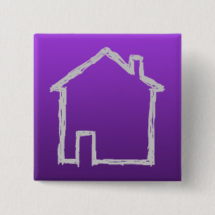 Badge Carré 5 Cm Croquis de Chambre. Gris et pourpre