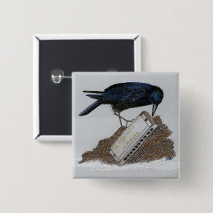 Badge Carré 5 Cm Crow and Harmonica