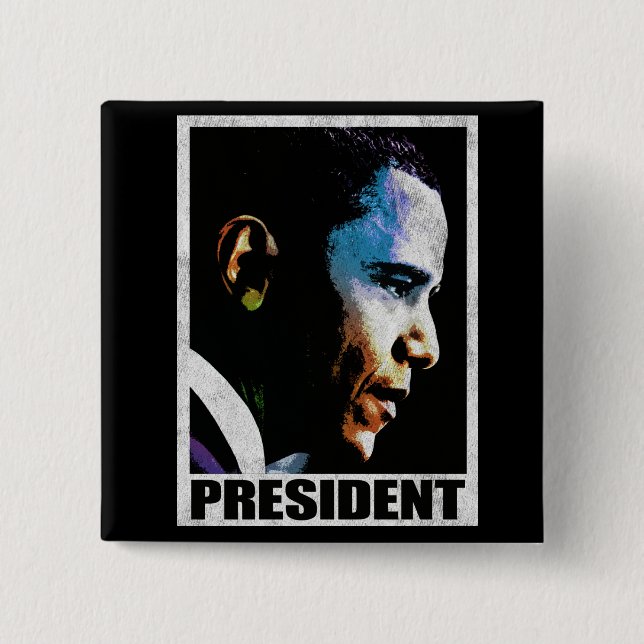 Badge Carré 5 Cm Cru du Président Barack Obama (Devant)
