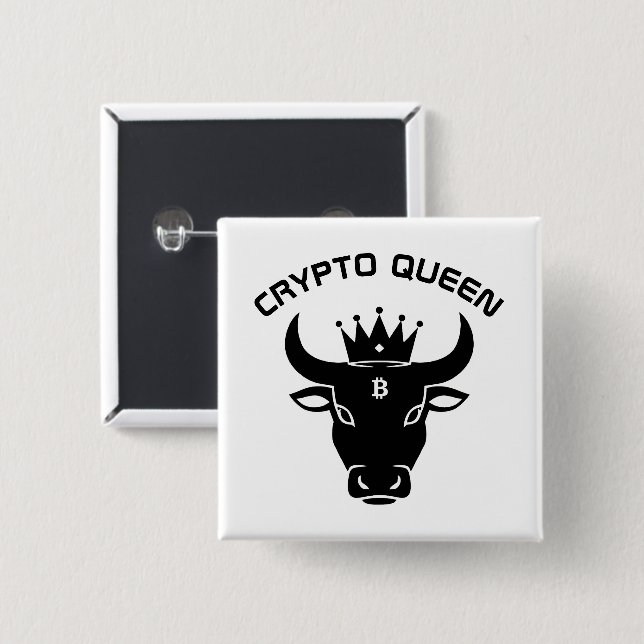 Badge Carré 5 Cm Crypto Queen Personnalisé Blanc (Devant & derrière)
