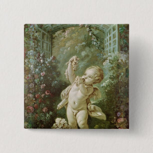 Badge Carré 5 Cm Cupidon avec des raisins