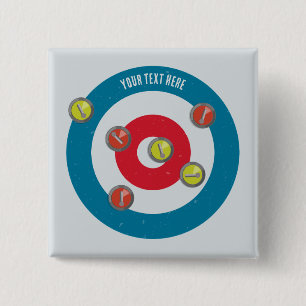 Badge Carré 5 Cm curling Maison et pierres de curling vue du haut