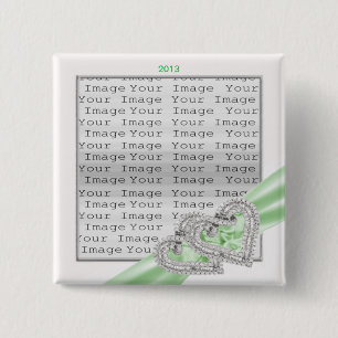 Badge Carré 5 Cm Custom Hearts Lime Ribbon Button