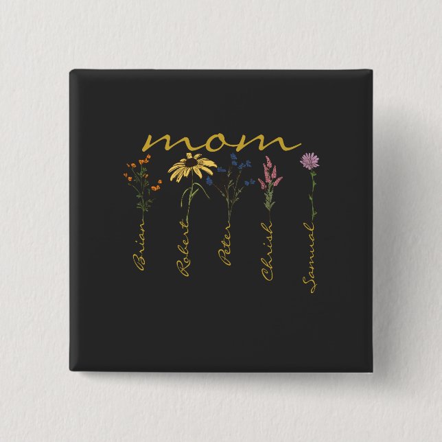 Badge Carré 5 Cm Customized mom children name flower (Devant)