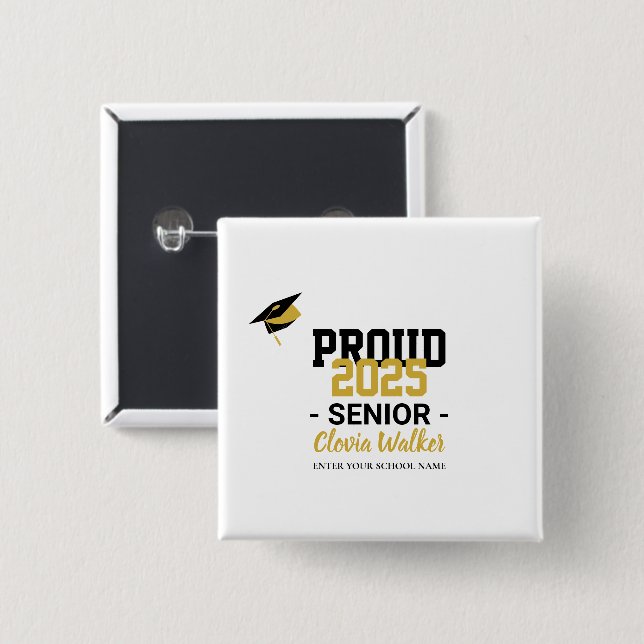 Badge Carré 5 Cm Customized proud school senior graduate (Devant & derrière)