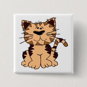 BADGE CARRÉ 5 CM CUT BEIGE ET CHAT BROWN