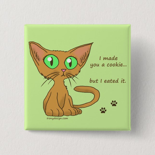Badge Carré 5 Cm Cute Chat Mange Ton Cookie (Devant)