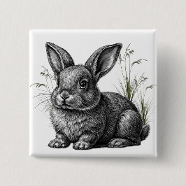 Badge Carré 5 Cm Cute Gray Rabbit Among the Grass