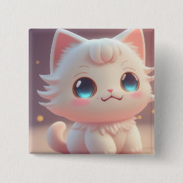 Badge Carré 5 Cm Cute Kawaii Fluffy Chat blanc