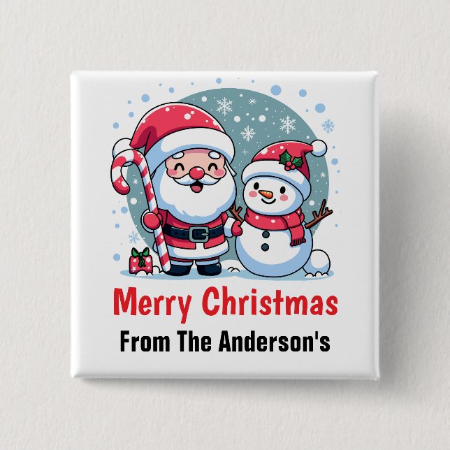 Badge Carré 5 Cm Cute Père Noël Et Motoneige Noël Personnalisé (Devant)