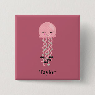 Badge Carré 5 Cm Cute poisson rose Kawaii