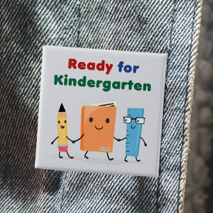 Badge Carré 5 Cm Cute Ready for Kindergarten School Book