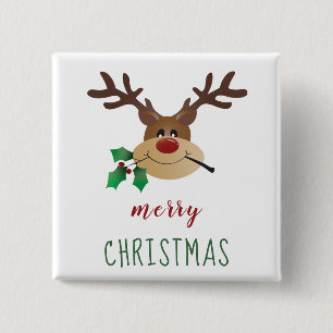 Badge Carré 5 Cm Cute Renne De Carton Avec Mistletoe