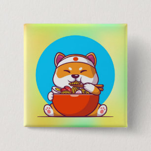 Badge Carré 5 Cm Cute Shiba Inu Manger Ramen Noodle Cartoon-23054