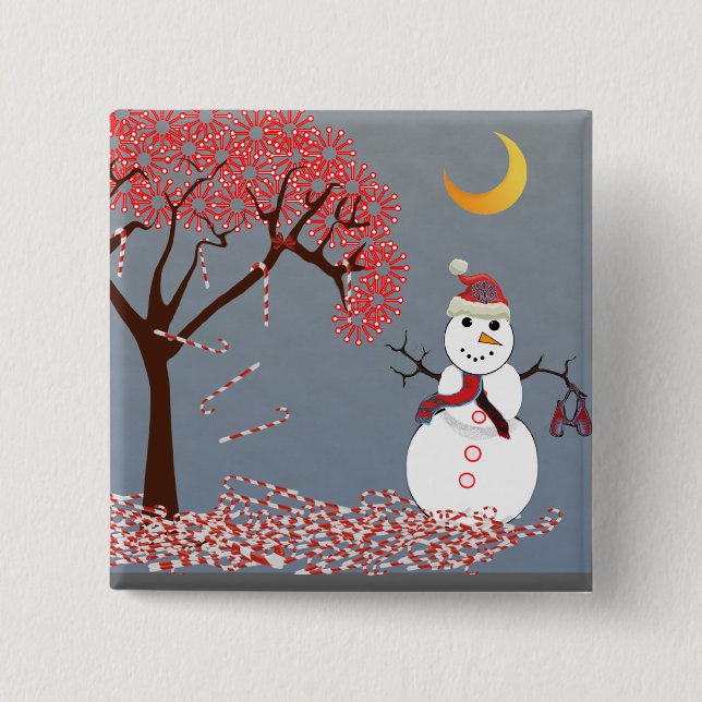 Badge Carré 5 Cm Cute Snowman (Devant)