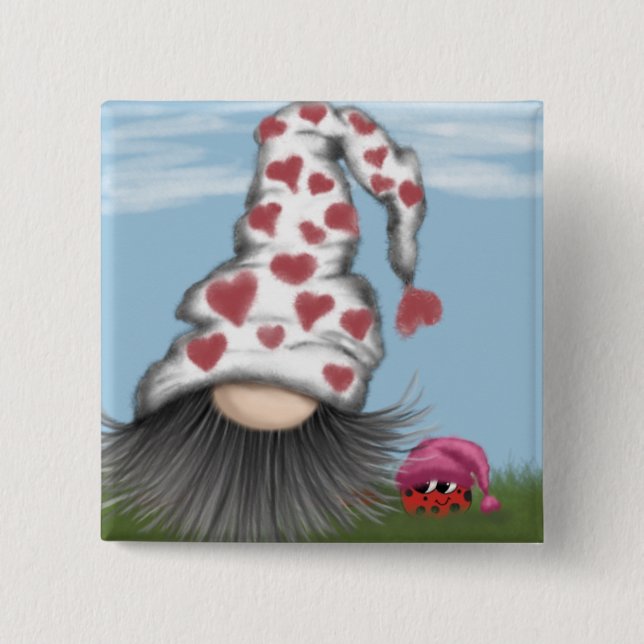Badge Carré 5 Cm Cute Valentine Gnome (Devant)