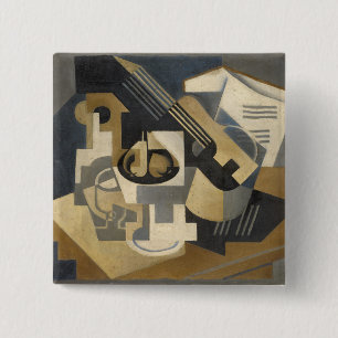 Badge Carré 5 Cm Cuvette de guitare et de fruit sur un Tableau,