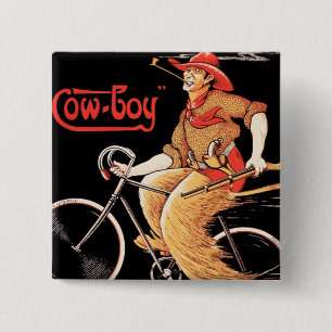 Badge Carré 5 Cm Cycles Tnomed "bicyclette du cowboy"
