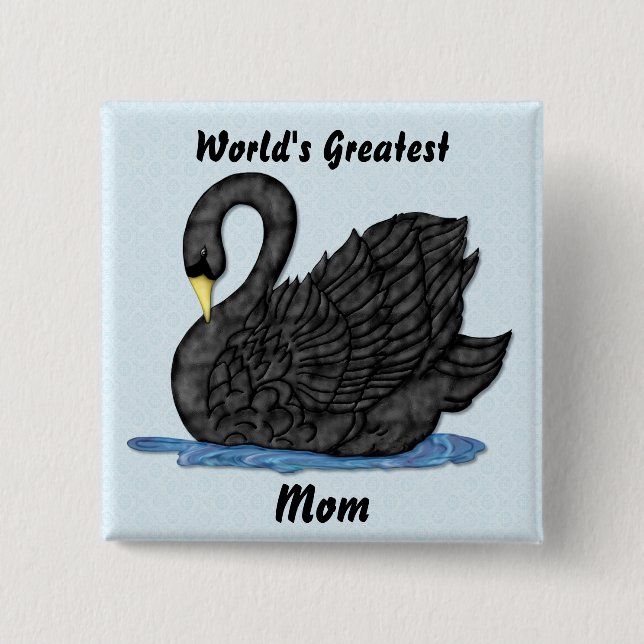 Badge Carré 5 Cm Cygne noir pour la maman (Devant)
