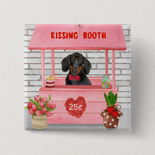 Badge Carré 5 Cm Dachshund Chien Valentine's Day Kissing Booth