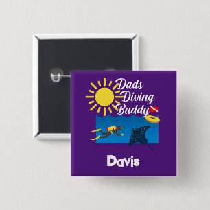 Badge Carré 5 Cm Dads Diving Buddy Design - Bouton Carré