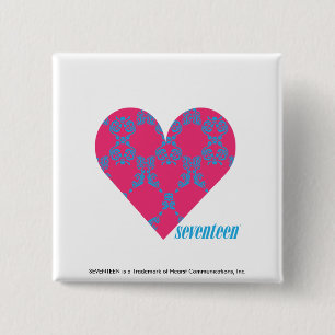 Badge Carré 5 Cm Damassé 4 Aqua-Magenta
