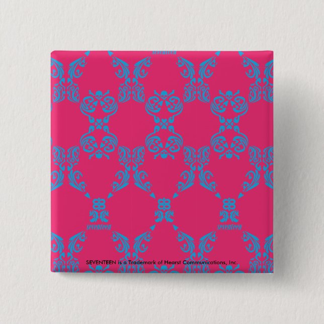 Badge Carré 5 Cm Damassé Aqua-Magenta (Devant)
