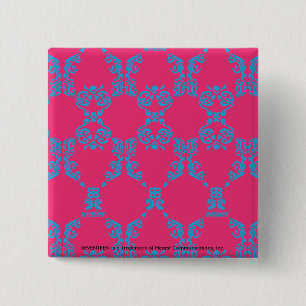 Badge Carré 5 Cm Damassé Aqua-Magenta