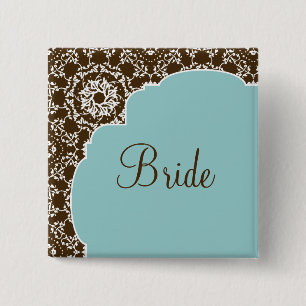 Badge Carré 5 Cm Damassé d'AnnaLiese - bouton nuptiale bleu de