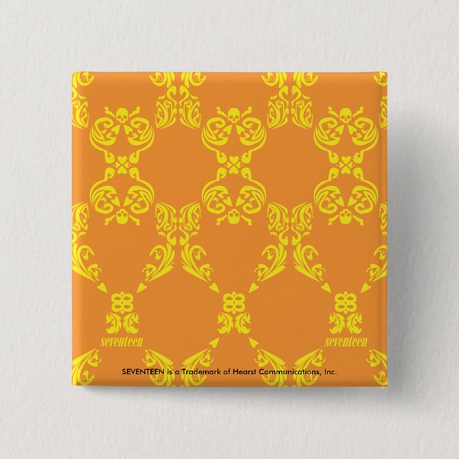 Badge Carré 5 Cm Damassé jaune-orange (Devant)