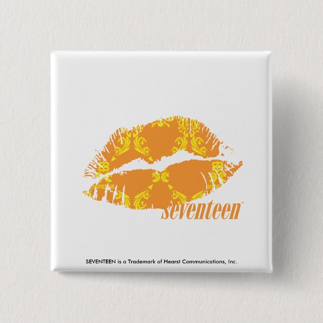 Badge Carré 5 Cm Damassé jaune-orange (Devant)