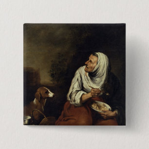 Badge Carré 5 Cm Dame âgée avec le chien