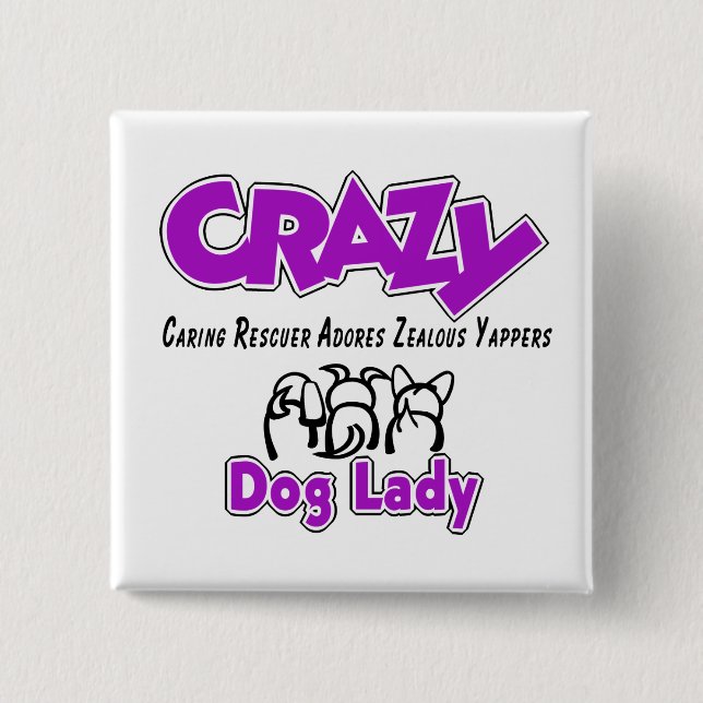 Badge Carré 5 Cm Dame de chien fou (Devant)