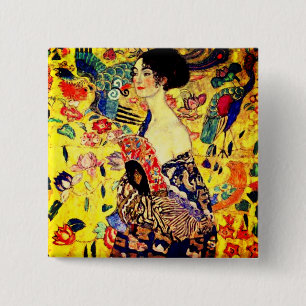 Badge Carré 5 Cm Dame Gustav Klimt avec ventilateur