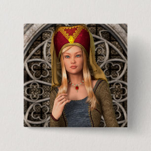 Badge Carré 5 Cm Dame Médiévale