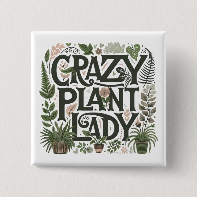 Badge Carré 5 Cm Dame Plante folle (Devant)