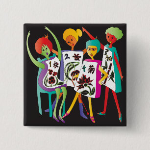 Badge Carré 5 Cm Danse des fleurs Mah Jongg