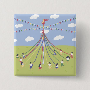 Badge Carré 5 Cm Danser autour de Maypole