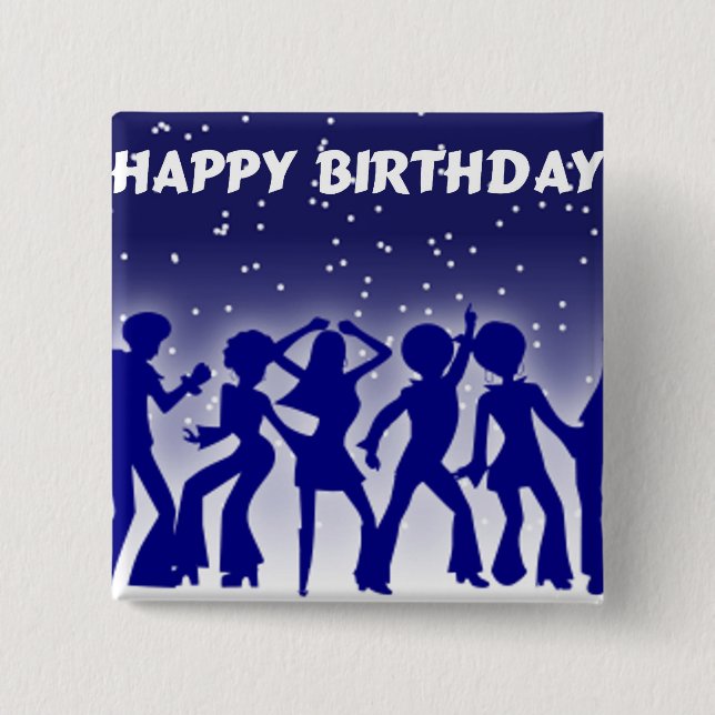 Badge Carré 5 Cm Danseurs de disco de joyeux anniversaire (Devant)