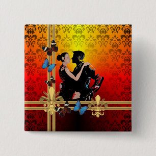 Badge Carré 5 Cm Danseurs de tango romantiques sur damask