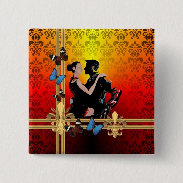 Badge Carré 5 Cm Danseurs de tango romantiques sur damask (Devant)